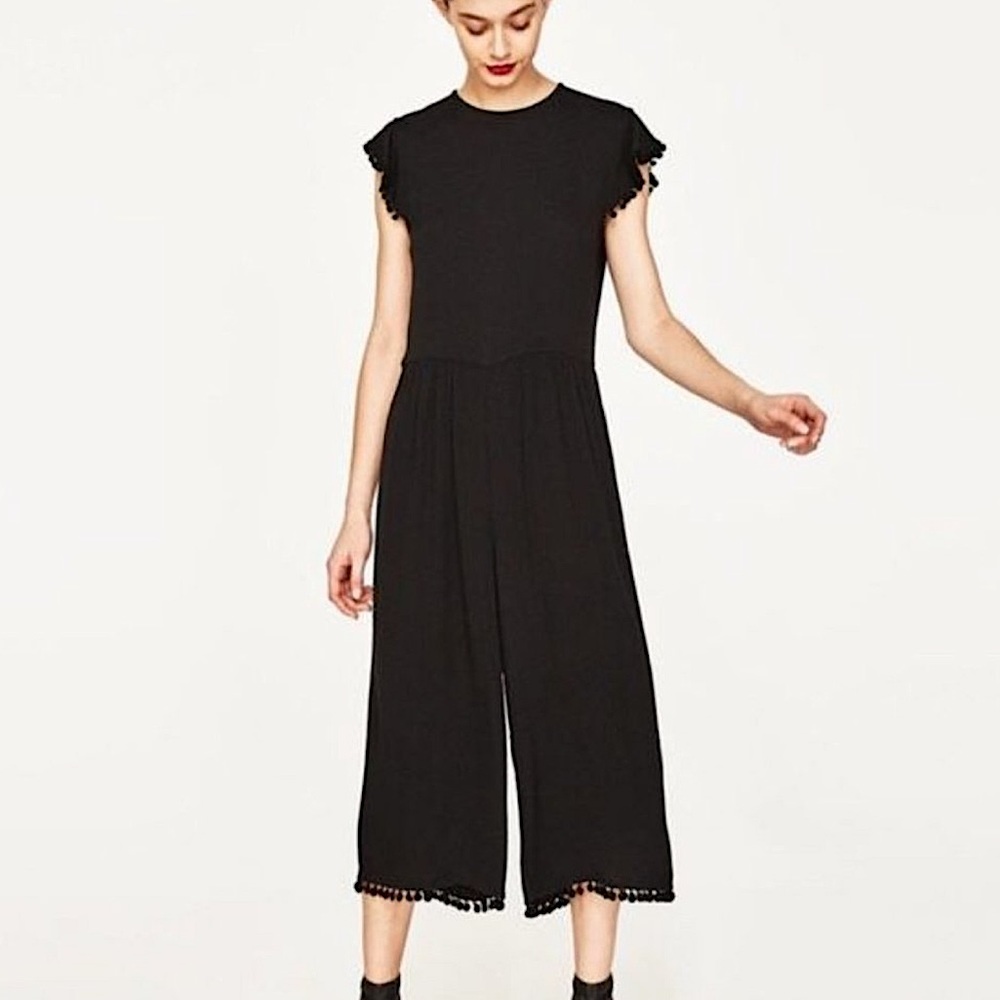 Zara Cropped Pompom Jumpsuit - Size XS